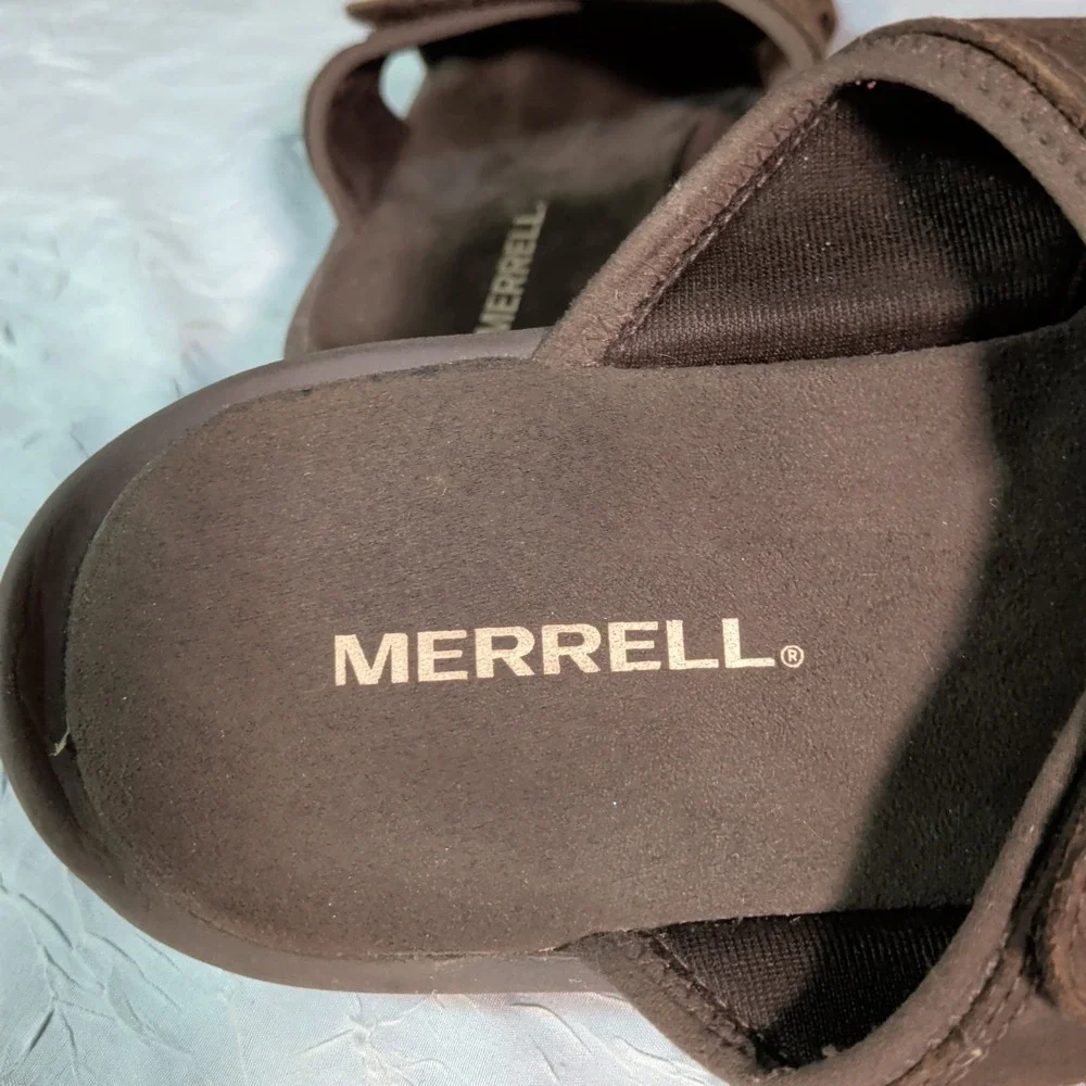 Merrell Sandspur 2 Slide Sandals Mens Size 8 Brown Leather Slip On Gorpcore